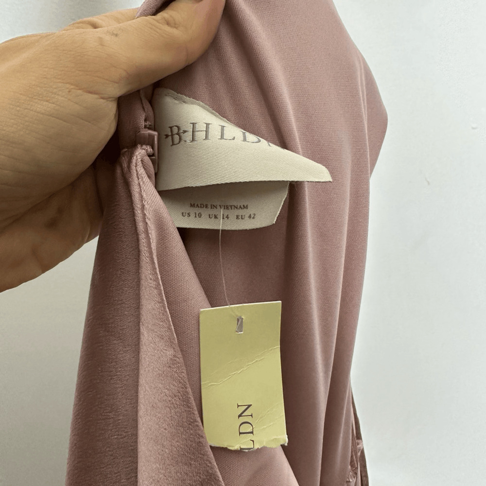 BHLDN ALSTON SATIN DRESS ROSE Pink Midi draped wedding bridesmaid womens 10 NWT - Picture 7 of 8